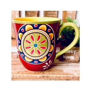 NWT Gorgeous Pier 1 Red Blue Ironstone MEXICALI Floral Rustic Coffee Mug